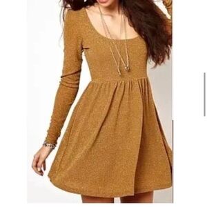 NWT Free People Gold Fit and Flare Long Sleeve Dress